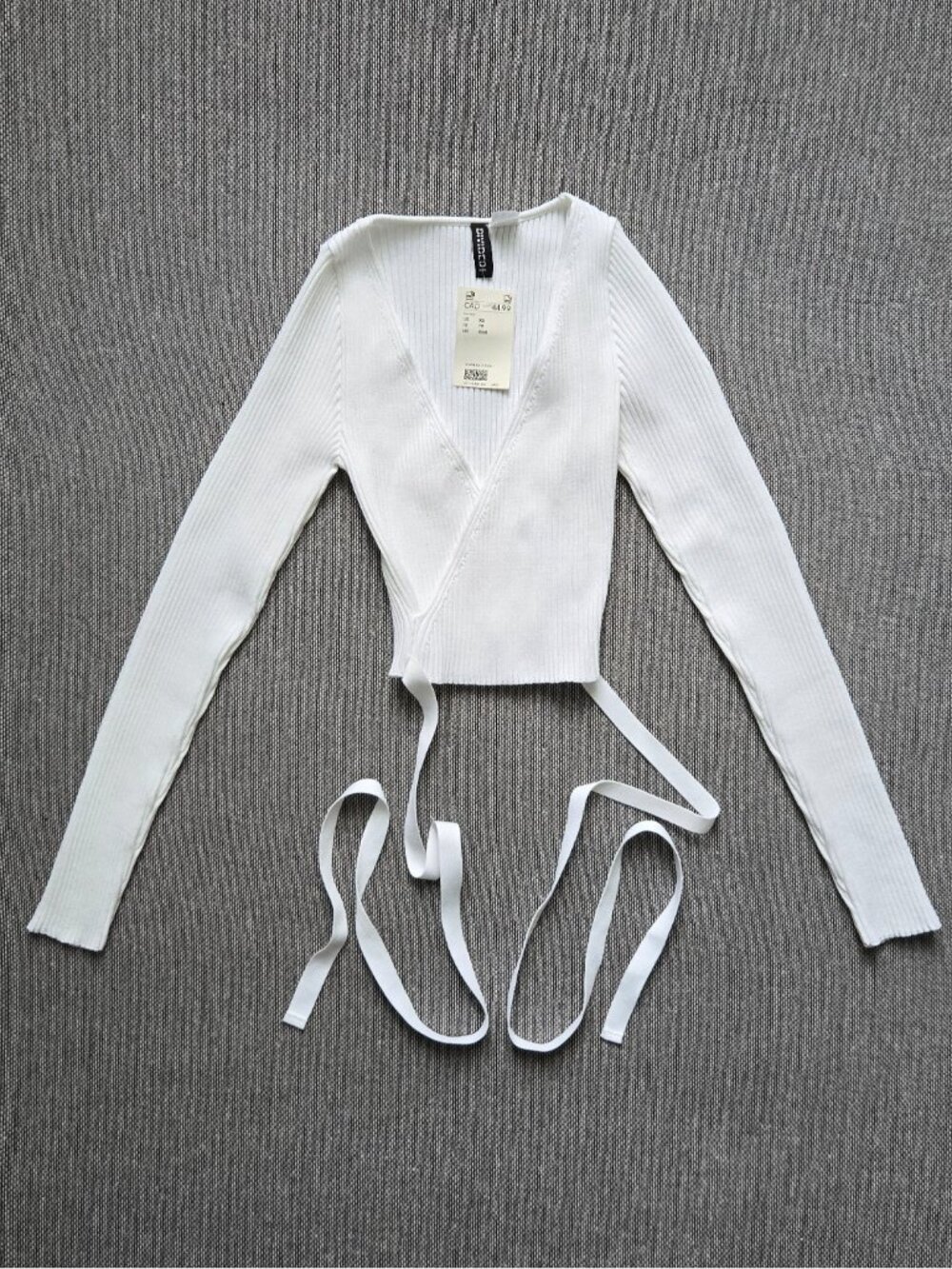 H&M Divided Ribbed White Ballet Wrap Top Cardigan XS
